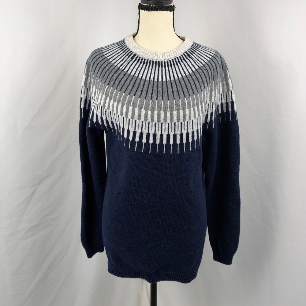 Icewear Minna Merino Wool Blend Sweater Women Medium Navy Grey White
